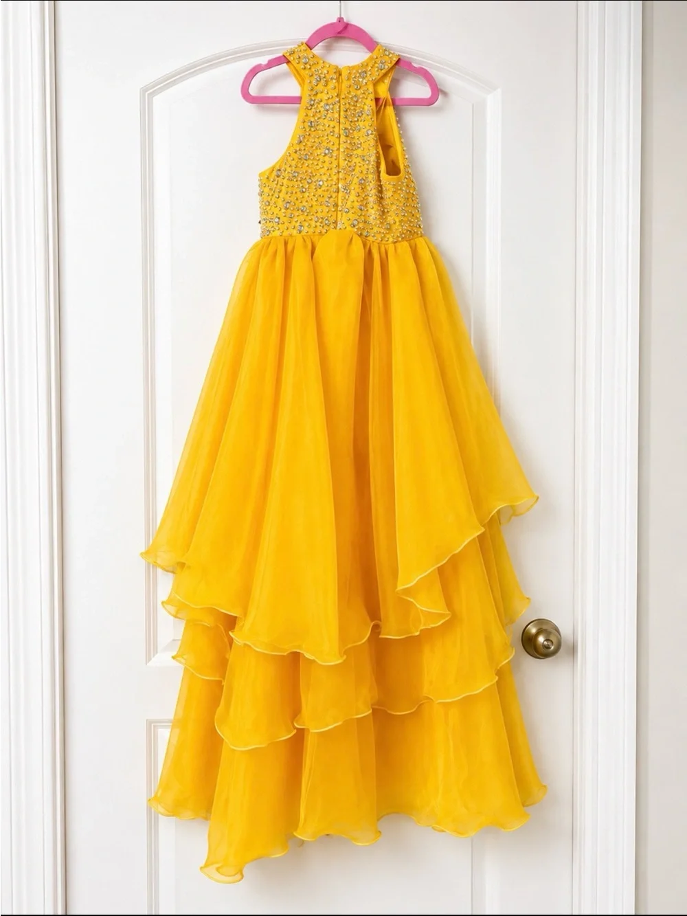 Girls' Yellow Beaded Tulle Layered Costume Dress